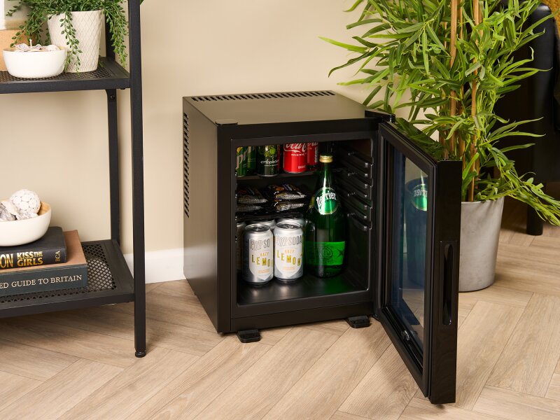 Corby Eton 20 literes minibár üvegajtóval, fekete, fekete belső térrel