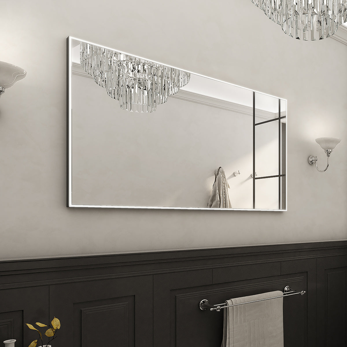 Fekete LED-es tükör, 1400x700 mm, két érintésérzékelővel