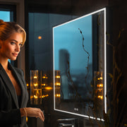 Fekete LED-es tükör, 600x600 mm, két érintésérzékelővel