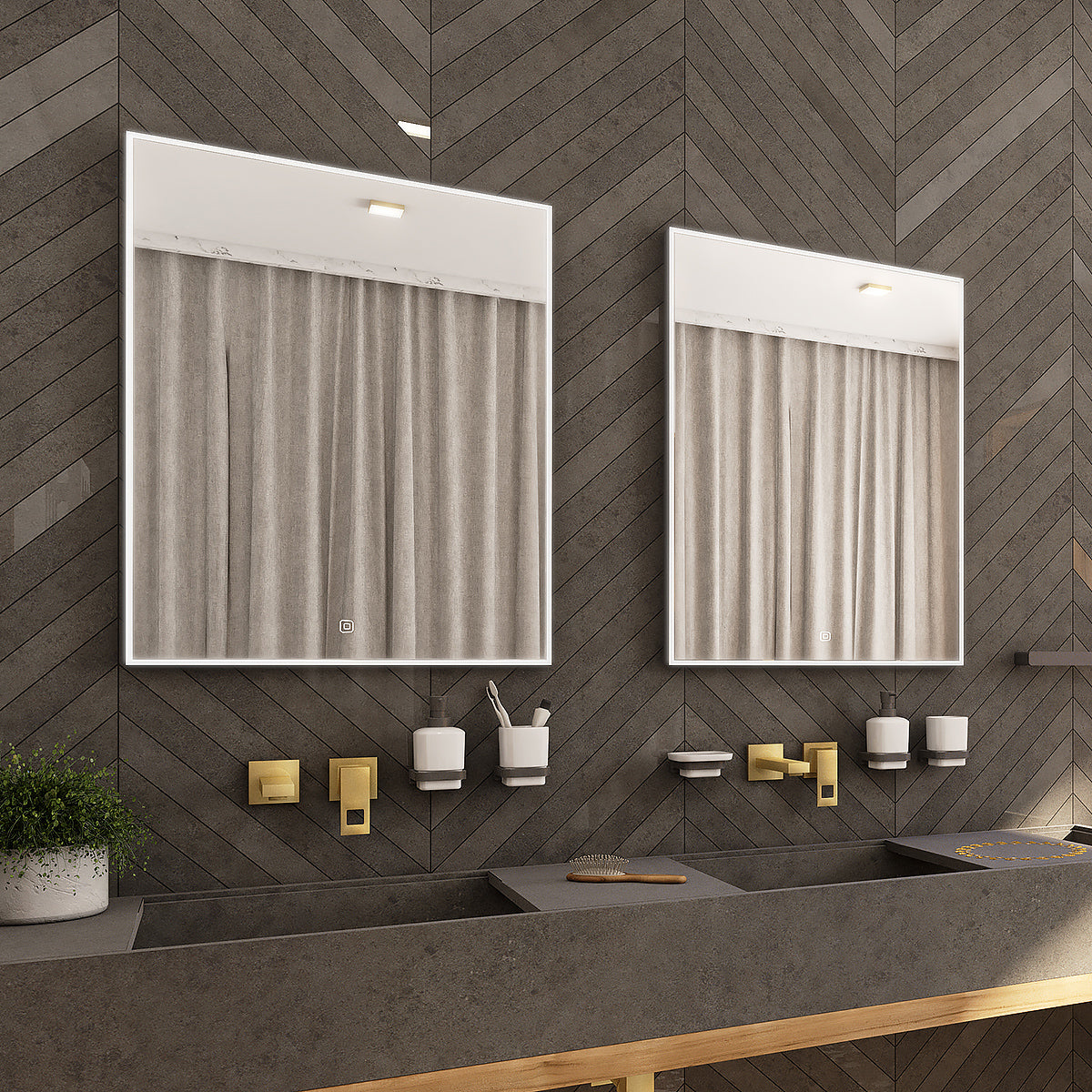 Fekete LED-es tükör, 600x800 mm, két érintésérzékelővel