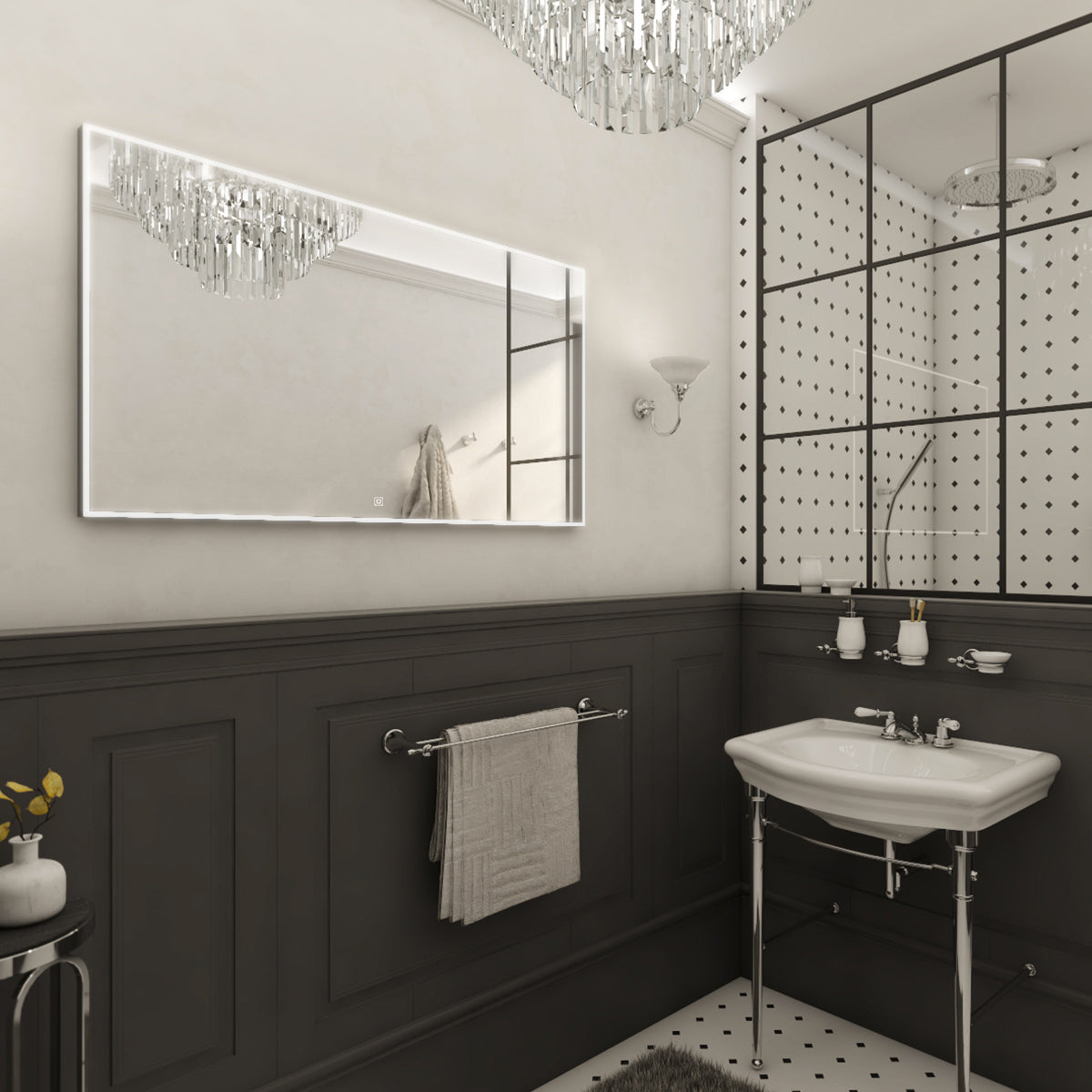 fekete LED-es tükör 1200x700, érintésérzékelővel