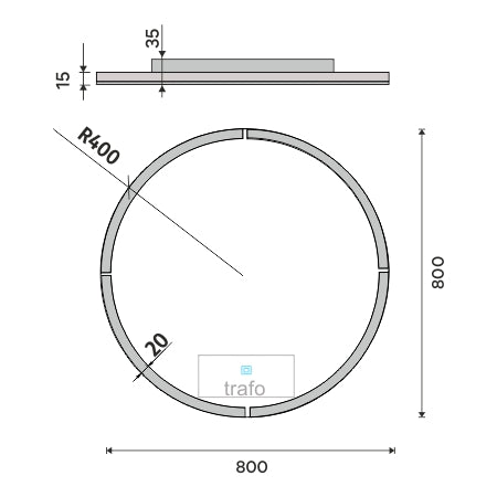 800x800-as LED-es tükör érintőérzékelővel
