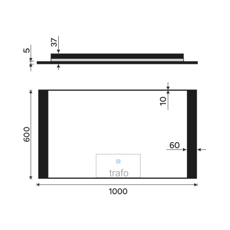 fekete LED-es tükör 1000x600, érintésérzékelővel