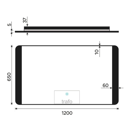 fekete LED-es tükör 1200x650, érintésérzékelővel
