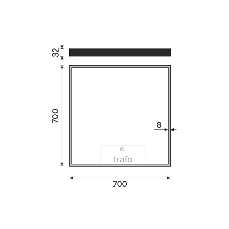 fekete LED-es tükör 700x700, érintésérzékelővel